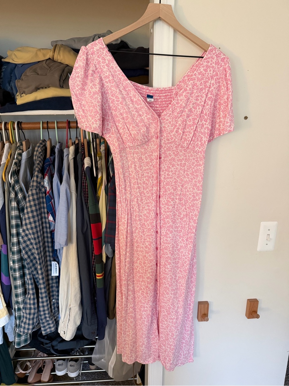 Old Navy Pink Floral Button-Front Midi Dress